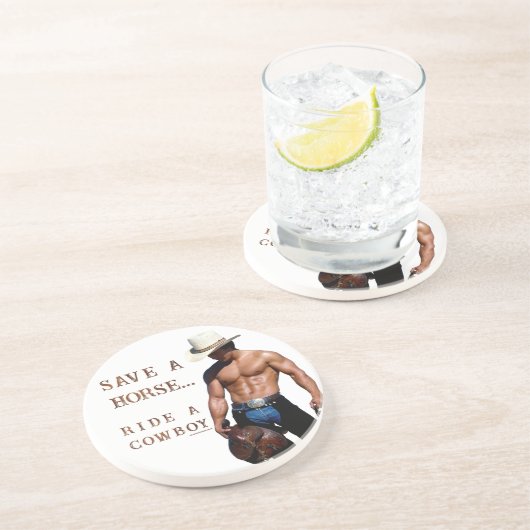 Dessous De Verre En Grès SlipperyJoe's save horse ride paille cowboy casque (Côté)