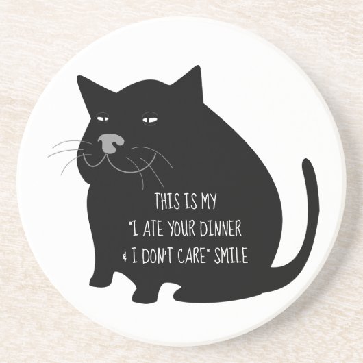 Dessous De Verre En Grès Smug Fat Black Cat Funny Quote (Devant)