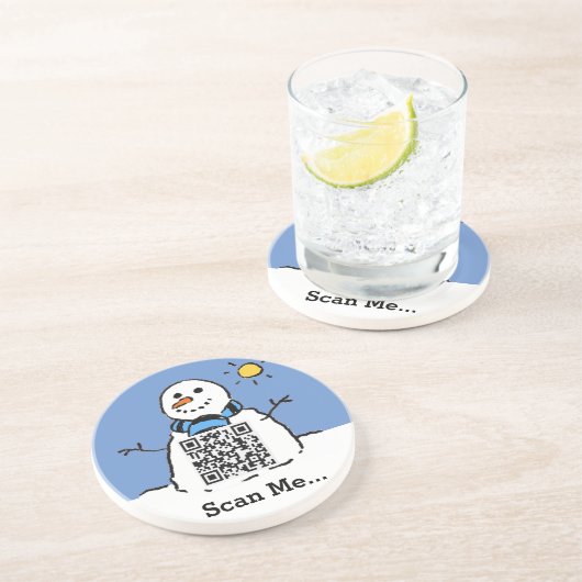 Dessous De Verre En Grès Snowman à Sunshine avec code QR (Côté)