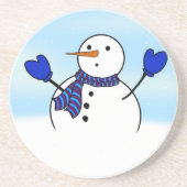 Dessous De Verre En Grès Snowman mignon aux Mittens bleus (Devant)