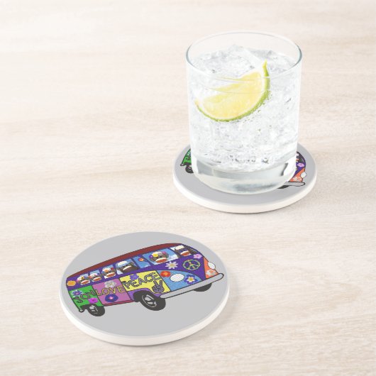 Dessous De Verre En Grès Sock Monkey Peace Bus  (Côté)