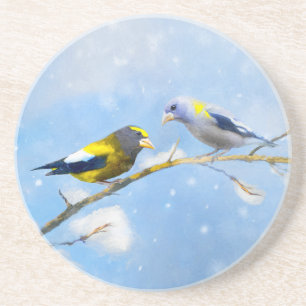 Dessous De Verre En Grès Soirée Grosbeak Peinture - Cute Original Chien Art