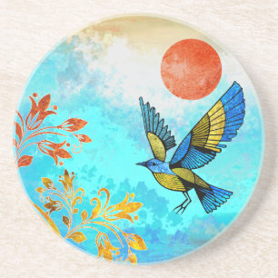 Dessous De Verre En Grès Soleil de l'arbre d'oiseaux