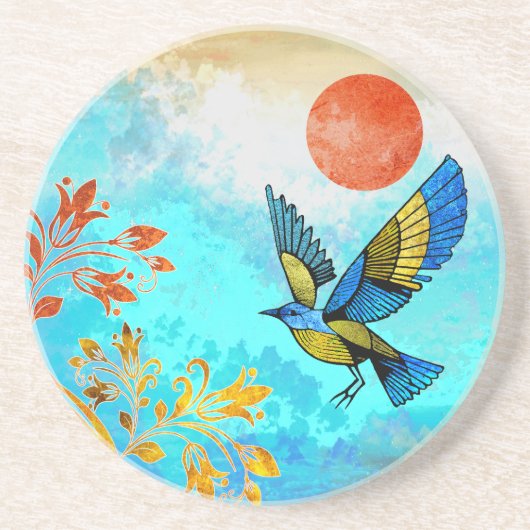 Dessous De Verre En Grès Soleil de l'arbre d'oiseaux (Devant)