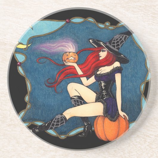 Dessous De Verre En Grès Sorcière rousse Halloween (Devant)