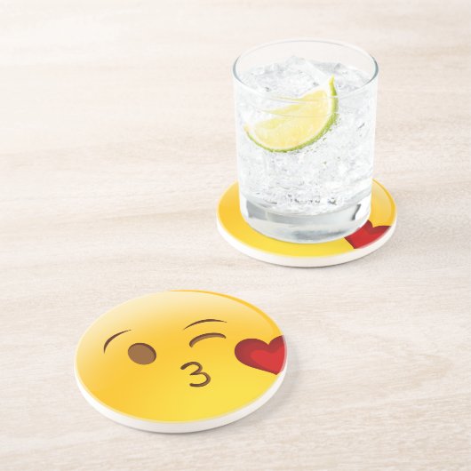 Dessous De Verre En Grès Soufflez un autocollant d'emoji de baiser (Côté)