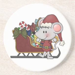 Dessous De Verre En Grès Souris de Père Noël avec le traîneau