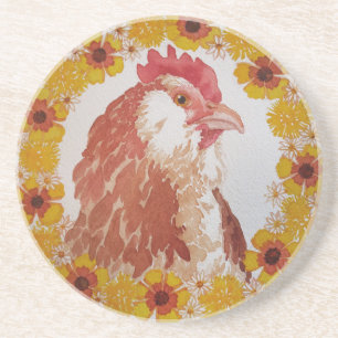 Dessous De Verre En Grès Sous-tasse Couronne de Poulet Floral