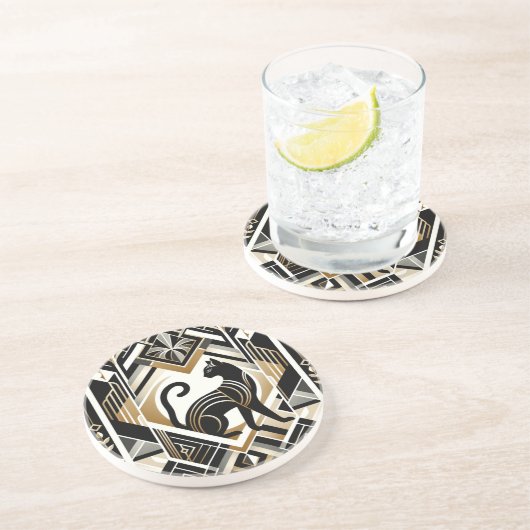 Dessous De Verre En Grès Sous-verre décoratif en grès chat abstrait moderne (Côté)