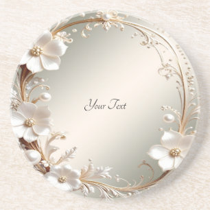 Dessous De Verre En Grès Sous-verre en grès à cadre floral blanc orné