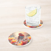 Dessous De Verre En Grès Sous-verre en grès floral oiseau orange (Côté)