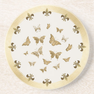 Dessous De Verre En Grès Sous-verre personnalisé papillon fleur de lis or
