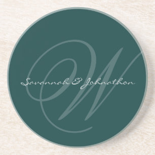 Dessous De Verre En Grès Sous-verres de mariage à monogramme vert
