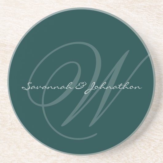 Dessous De Verre En Grès Sous-verres de mariage à monogramme vert (Devant)