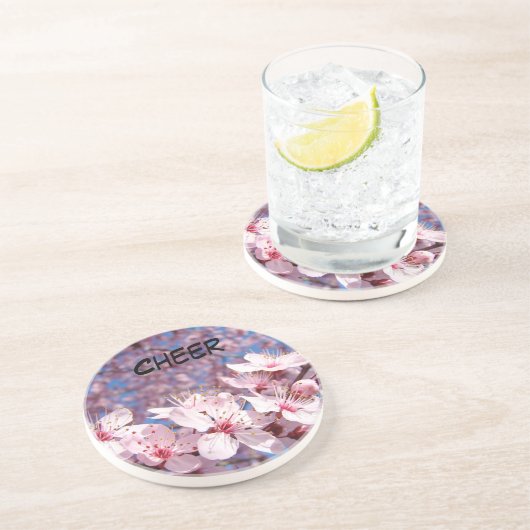 Dessous De Verre En Grès Sous-verres en grès CHEER Fleurs roses de printemp (Côté)