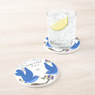 Dessous De Verre En Grès Sous-verres Oiseaux de l'Amour Vintage Bleu & Jaun