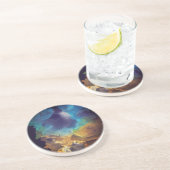 Dessous De Verre En Grès Space Nebula bleu jaune Alcool art (Côté)