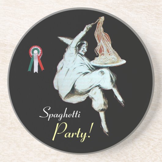 Dessous De Verre En Grès SPAGHETTI PARTY, CUISINE ITALIENNE, noir rouge (Devant)