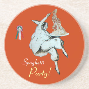 Dessous De Verre En Grès SPAGHETTI PARTY, CUISINE ITALIENNE, orange rouge
