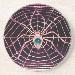 Dessous De Verre En Grès SPIDER ET WEB Bleu Sapphire Noir