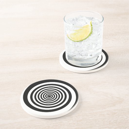 Dessous De Verre En Grès Spirale hypnotique noire et blanche (Côté)