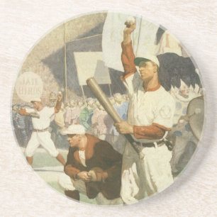Dessous De Verre En Grès Sports Anciens, Joueurs de Baseball lors d'un Matc
