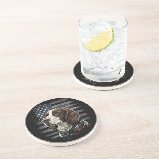 Dessous De Verre En Grès Springer Spaniel Chien Drapeau Américain (Côté)