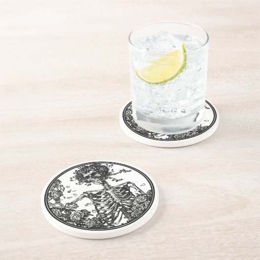 Dessous De Verre En Grès Squelette et pain Rose (Côté)