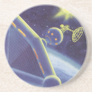 Dessous De Verre En Grès Station spatiale en orbite de science-fiction vint