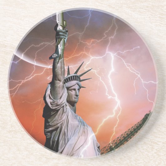 Dessous De Verre En Grès Statue de la Liberté Éclair. (Devant)