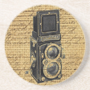 Dessous De Verre En Grès steampunk scripts vintages burlap caméra antique