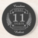 Dessous De Verre En Grès Steel Eleventh wedding anniversary 11 ans<br><div class="desc">Un design pour célébrer 11 ans de mariage. Ce design a un design couleur gris (acier) sur un arrière - plan noir. L'acier est le cadeau traditionnel pour cette occasion. Le texte dit acier 11 ans anniversaire. Un design romantique pour célébrer votre 11e année de mariage. Si vous voulez de...</div>
