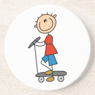 Dessous De Verre En Grès Stick Figure Boy sur Scooter