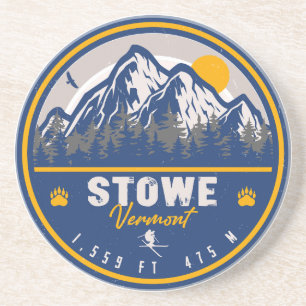Dessous De Verre En Grès Stowe Mountain Vermont Retro Sunset Ski Souvenir