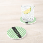 Dessous De Verre En Grès Stripes Sage Green Black White Personnalisé Nom mi (Côté)