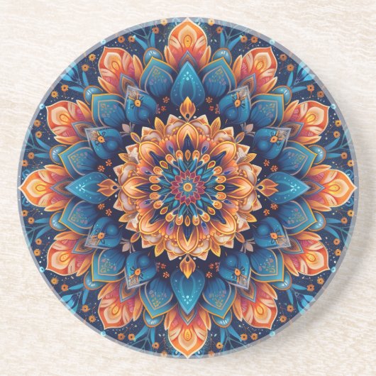 Dessous De Verre En Grès Style d'art numérique de fleur de mandala-23907. (Devant)