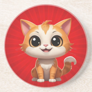 Dessous De Verre En Grès Style de dessin animé de chat orange mignon - 8973