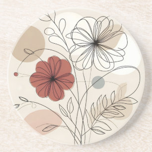 Dessous De Verre En Grès Style Floral Line Art Terracotta & Tons Neutres