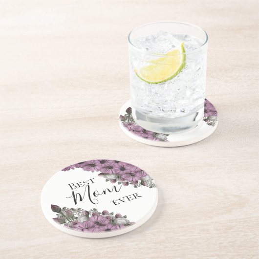 Dessous De Verre En Grès Stylé Floral Meilleure Maman Jamais (Côté)