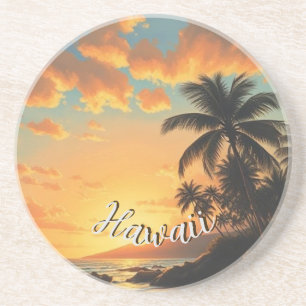 Dessous De Verre En Grès Style Vintage Hawaïen Voyage Côte Mer Coucher de s