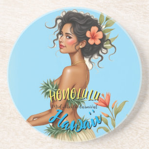 Dessous De Verre En Grès Style vintage Hawaiian Travel Honolulu Hula Girl