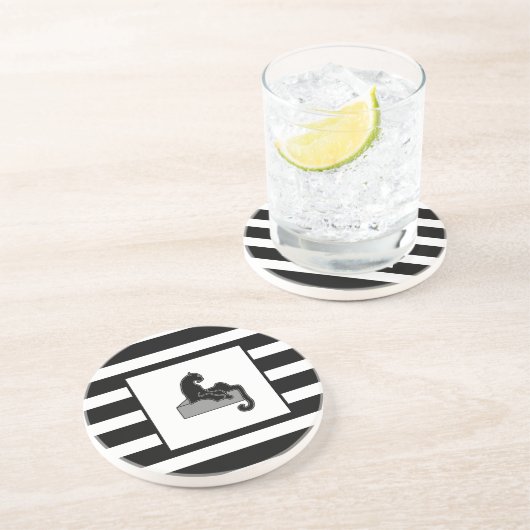 Dessous De Verre En Grès Stylish Black Panther Cat White (Côté)