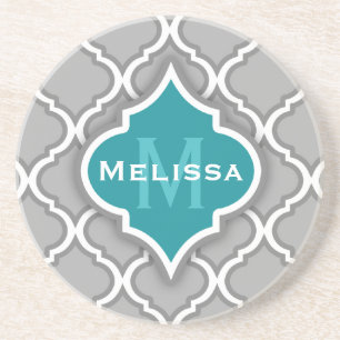 Dessous De Verre En Grès Stylish Teal and Gray Moroccan Tile Pattern