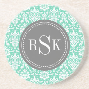 Dessous De Verre En Grès Stylo Monogram Trio Mint Damask