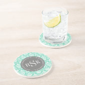 Dessous De Verre En Grès Stylo Monogram Trio Mint Damask (Côté)