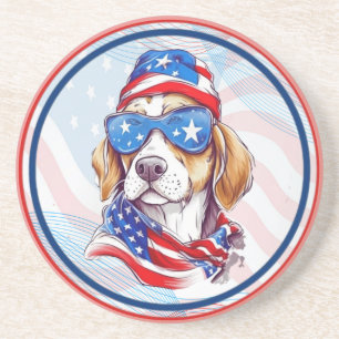 Dessous De Verre En Grès Sublimation de chien du 4 juillet-66361