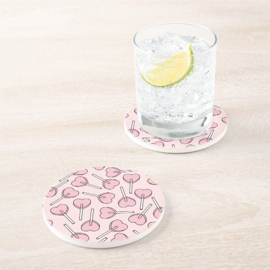Dessous De Verre En Grès Sucettes roses, sucettes en forme de cœur, motif d (Côté)