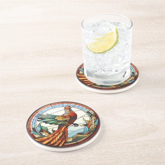 Dessous De Verre En Grès Sucré Verre Trait Golden Pheasant (Côté)