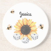 Dessous De Verre En Grès Sunflower Bees Floral Dice Bunco Monogramme (Devant)