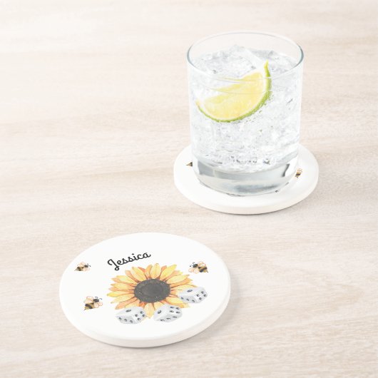 Dessous De Verre En Grès Sunflower Bees Floral Dice Bunco Monogramme (Côté)